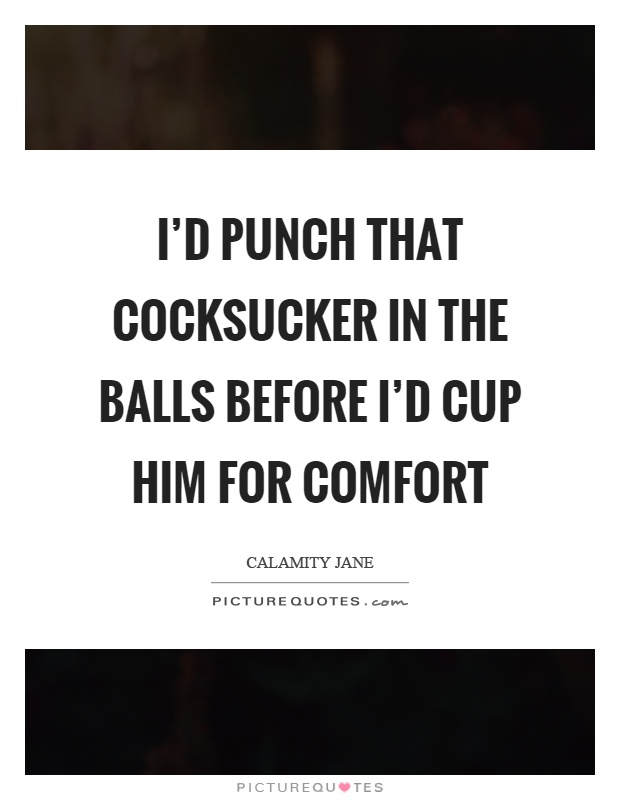I'd punch that cocksucker in the balls before I'd cup him for comfort Picture Quote #1