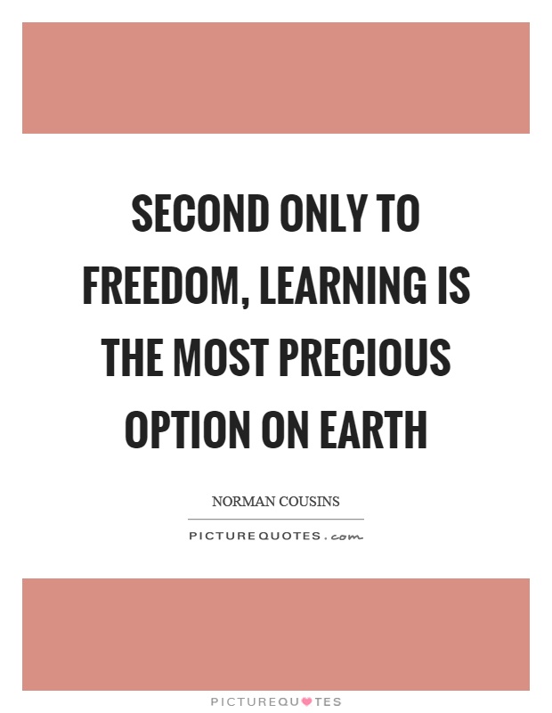 Second only to freedom, learning is the most precious option on earth Picture Quote #1