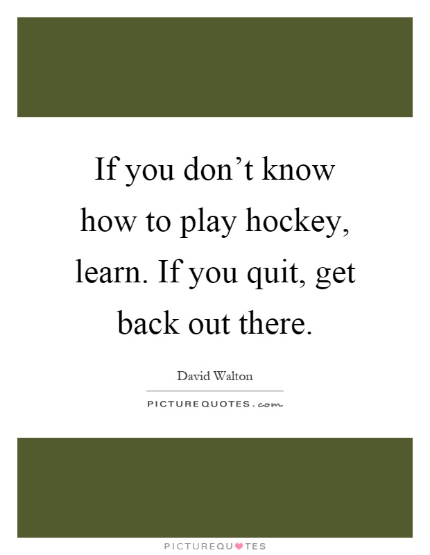 If you don't know how to play hockey, learn. If you quit, get back out there Picture Quote #1