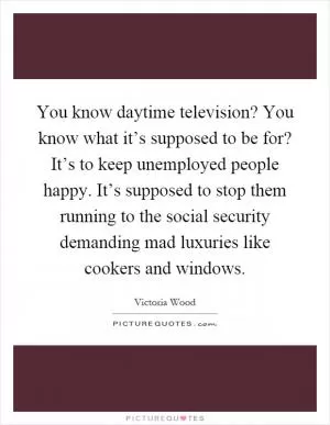 You know daytime television? You know what it’s supposed to be for? It’s to keep unemployed people happy. It’s supposed to stop them running to the social security demanding mad luxuries like cookers and windows Picture Quote #1