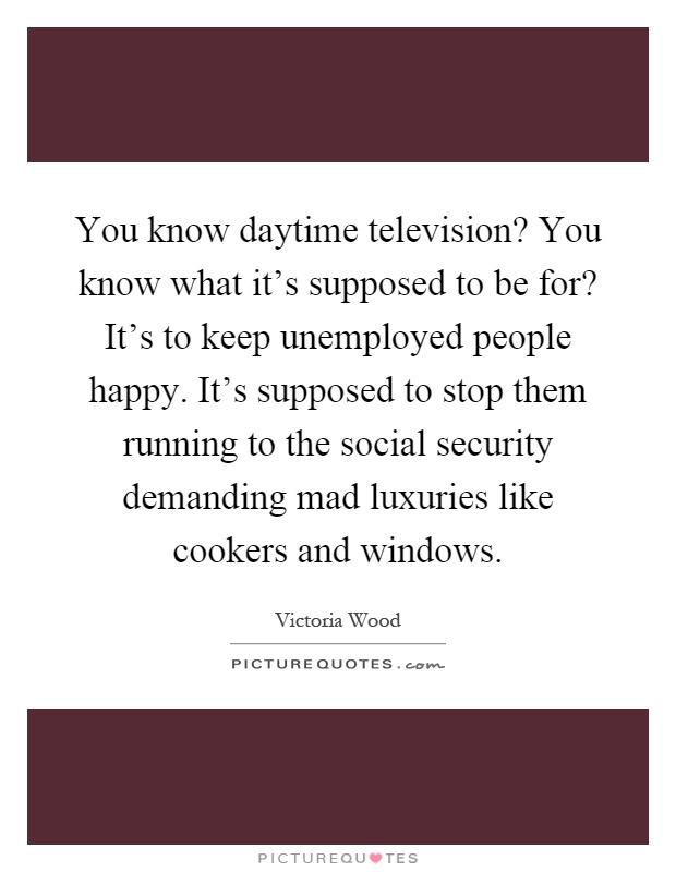 You know daytime television? You know what it's supposed to be for? It's to keep unemployed people happy. It's supposed to stop them running to the social security demanding mad luxuries like cookers and windows Picture Quote #1