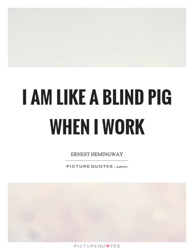 I am like a blind pig when I work Picture Quote #1