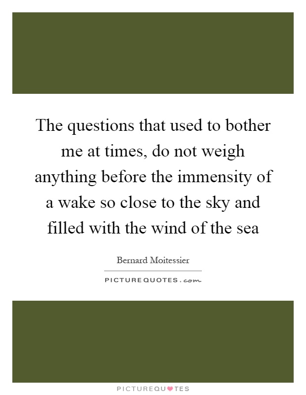 The questions that used to bother me at times, do not weigh anything before the immensity of a wake so close to the sky and filled with the wind of the sea Picture Quote #1