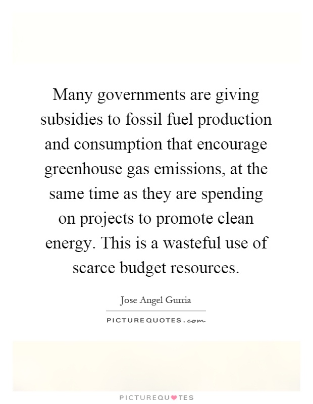 Many governments are giving subsidies to fossil fuel production and consumption that encourage greenhouse gas emissions, at the same time as they are spending on projects to promote clean energy. This is a wasteful use of scarce budget resources Picture Quote #1
