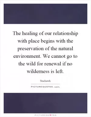 The healing of our relationship with place begins with the preservation of the natural environment. We cannot go to the wild for renewal if no wilderness is left Picture Quote #1