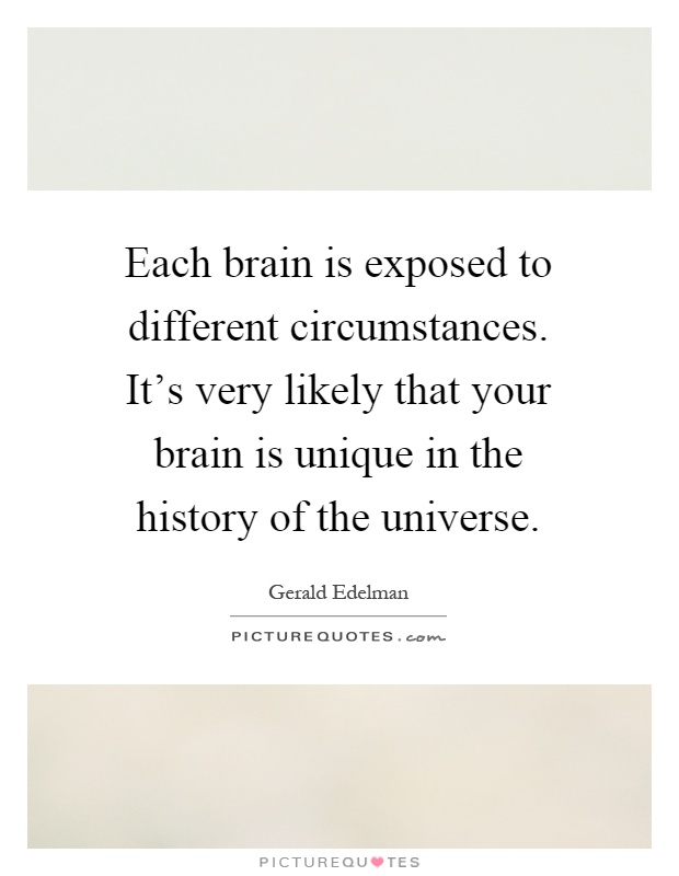 Each brain is exposed to different circumstances. It's very likely that your brain is unique in the history of the universe Picture Quote #1