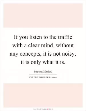 If you listen to the traffic with a clear mind, without any concepts, it is not noisy, it is only what it is Picture Quote #1