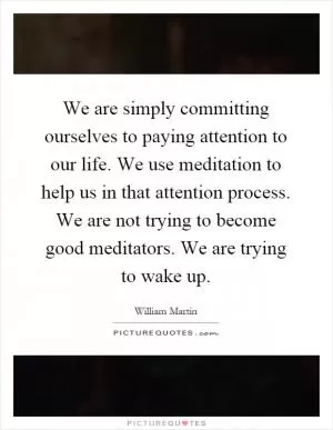 We are simply committing ourselves to paying attention to our life. We use meditation to help us in that attention process. We are not trying to become good meditators. We are trying to wake up Picture Quote #1