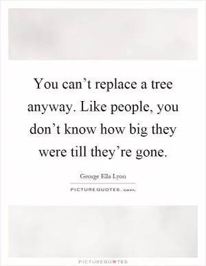 You can’t replace a tree anyway. Like people, you don’t know how big they were till they’re gone Picture Quote #1