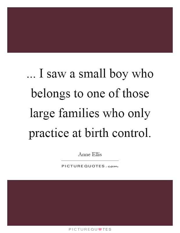 ... I saw a small boy who belongs to one of those large families who only practice at birth control Picture Quote #1