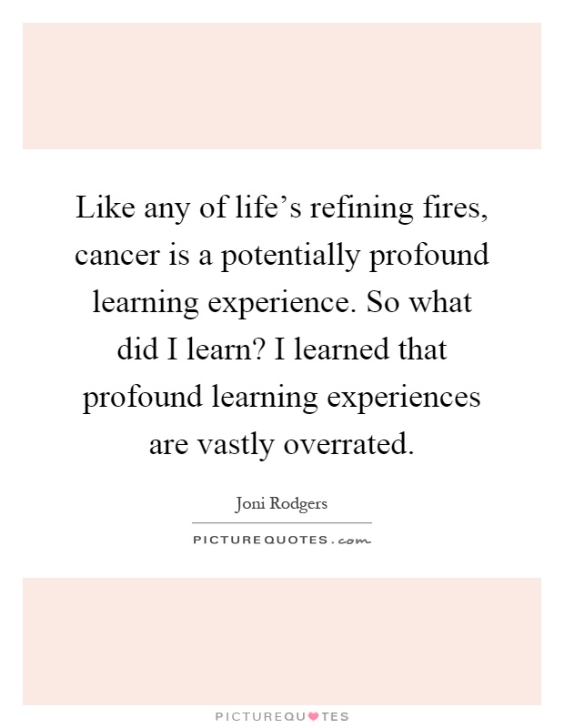 Like any of life's refining fires, cancer is a potentially profound learning experience. So what did I learn? I learned that profound learning experiences are vastly overrated Picture Quote #1