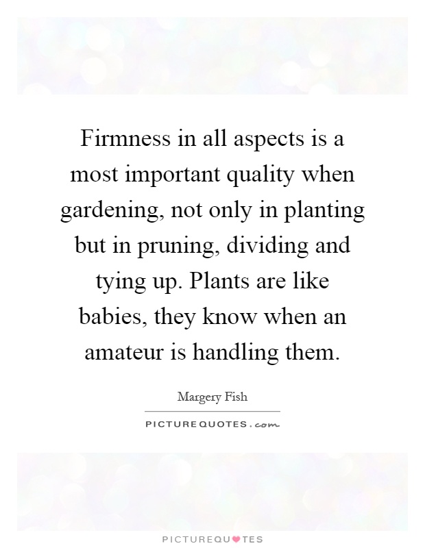 Firmness in all aspects is a most important quality when gardening, not only in planting but in pruning, dividing and tying up. Plants are like babies, they know when an amateur is handling them Picture Quote #1