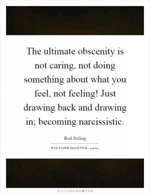 The ultimate obscenity is not caring, not doing something about what you feel, not feeling! Just drawing back and drawing in; becoming narcissistic Picture Quote #1
