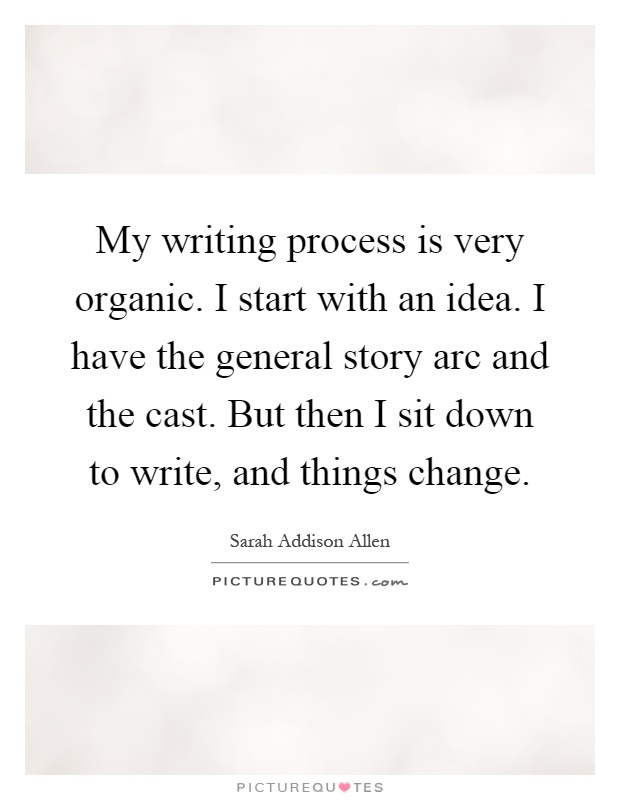 My writing process is very organic. I start with an idea. I have the general story arc and the cast. But then I sit down to write, and things change Picture Quote #1