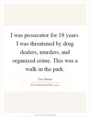 I was prosecutor for 18 years. I was threatened by drug dealers, murders, and organized crime. This was a walk in the park Picture Quote #1