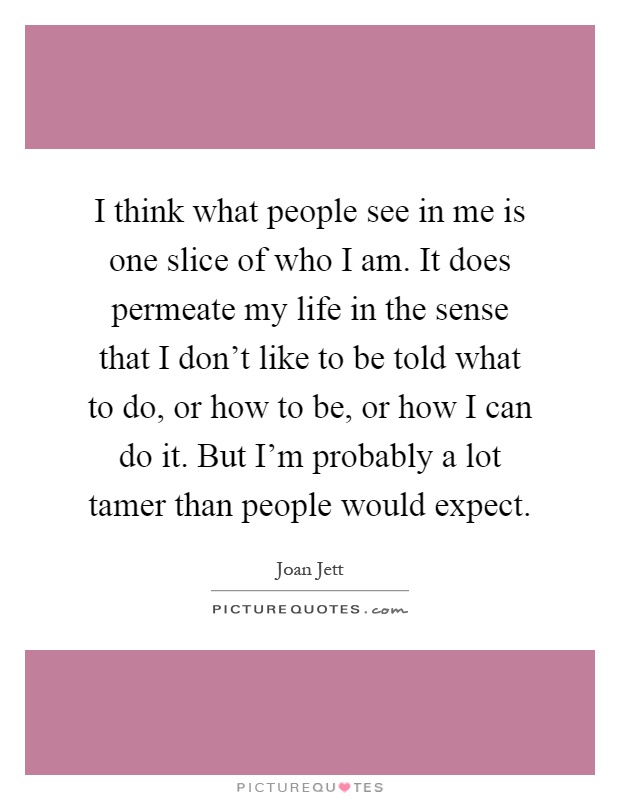 I think what people see in me is one slice of who I am. It does permeate my life in the sense that I don't like to be told what to do, or how to be, or how I can do it. But I'm probably a lot tamer than people would expect Picture Quote #1