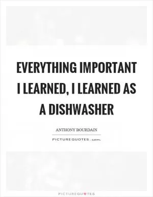 Everything important I learned, I learned as a dishwasher Picture Quote #1