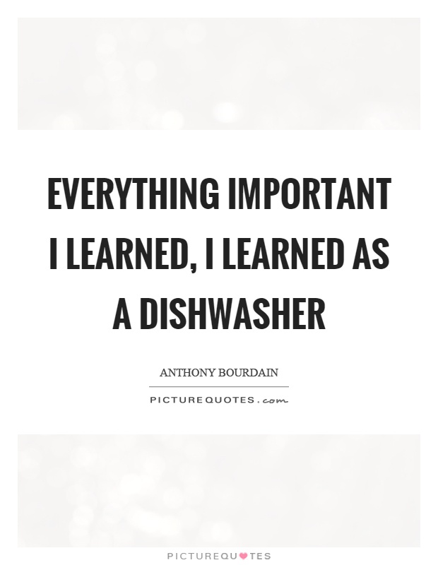 Everything important I learned, I learned as a dishwasher Picture Quote #1
