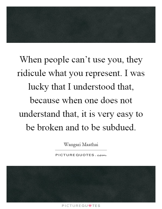 When people can't use you, they ridicule what you represent. I was lucky that I understood that, because when one does not understand that, it is very easy to be broken and to be subdued Picture Quote #1