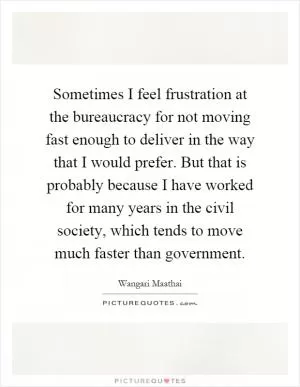 Sometimes I feel frustration at the bureaucracy for not moving fast enough to deliver in the way that I would prefer. But that is probably because I have worked for many years in the civil society, which tends to move much faster than government Picture Quote #1