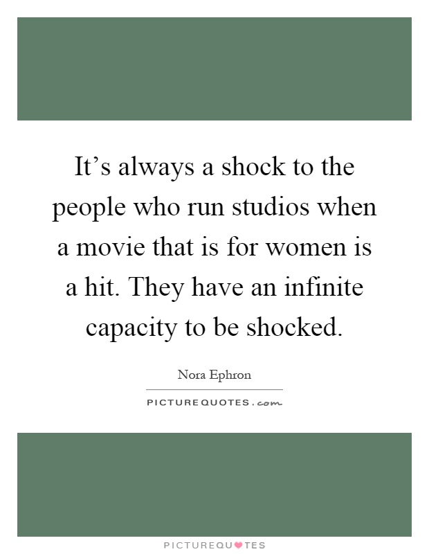 It's always a shock to the people who run studios when a movie that is for women is a hit. They have an infinite capacity to be shocked Picture Quote #1
