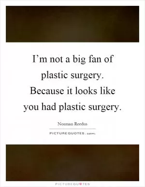 I’m not a big fan of plastic surgery. Because it looks like you had plastic surgery Picture Quote #1