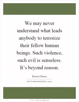 We may never understand what leads anybody to terrorize their fellow human beings. Such violence, such evil is senseless. It’s beyond reason Picture Quote #1
