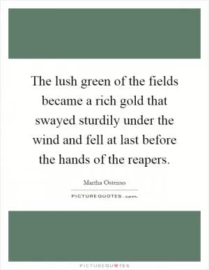 The lush green of the fields became a rich gold that swayed sturdily under the wind and fell at last before the hands of the reapers Picture Quote #1