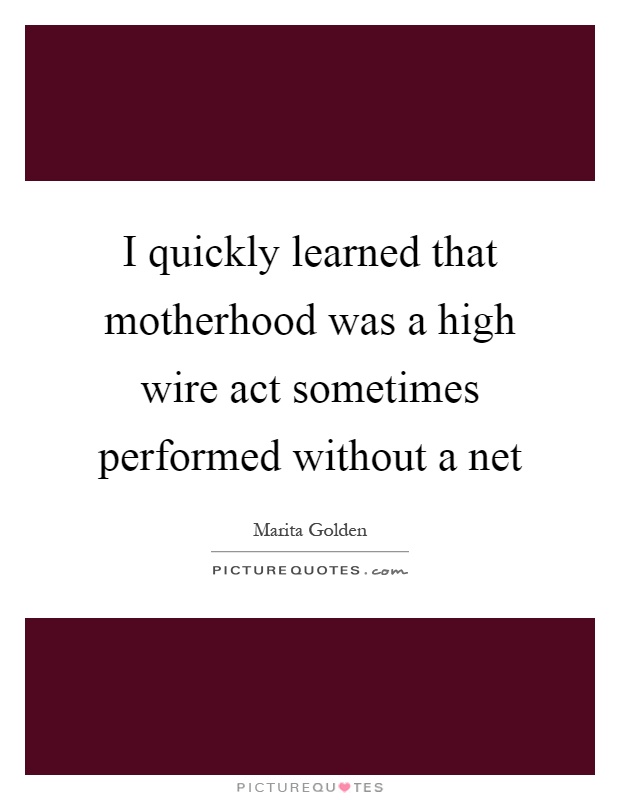 I quickly learned that motherhood was a high wire act sometimes performed without a net Picture Quote #1