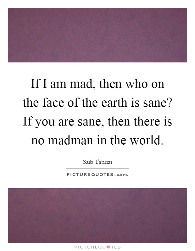 If I am mad, then who on the face of the earth is sane? If you are sane, then there is no madman in the world Picture Quote #1