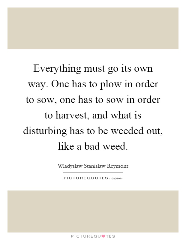 Everything must go its own way. One has to plow in order to sow, one has to sow in order to harvest, and what is disturbing has to be weeded out, like a bad weed Picture Quote #1