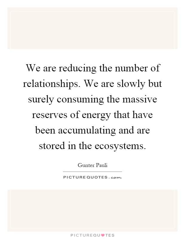 We are reducing the number of relationships. We are slowly but surely consuming the massive reserves of energy that have been accumulating and are stored in the ecosystems Picture Quote #1
