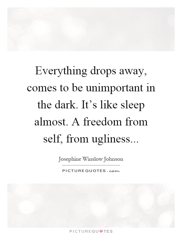 Everything drops away, comes to be unimportant in the dark. It's like sleep almost. A freedom from self, from ugliness Picture Quote #1