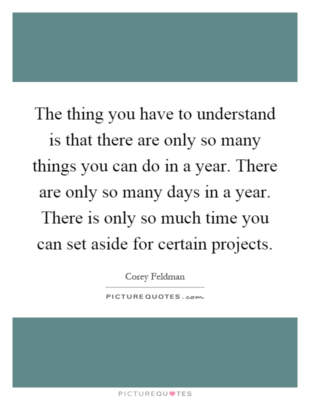 The thing you have to understand is that there are only so many things you can do in a year. There are only so many days in a year. There is only so much time you can set aside for certain projects Picture Quote #1