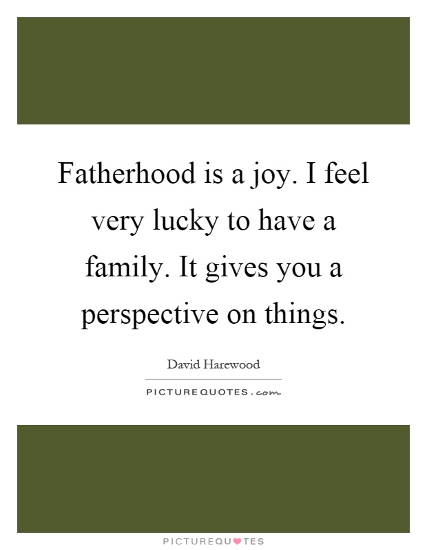 Fatherhood is a joy. I feel very lucky to have a family. It gives you a perspective on things Picture Quote #1