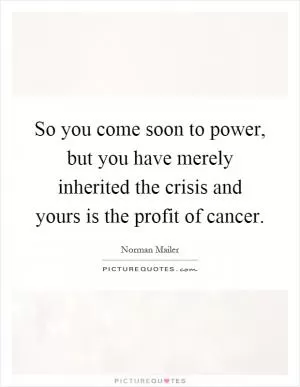 So you come soon to power, but you have merely inherited the crisis and yours is the profit of cancer Picture Quote #1