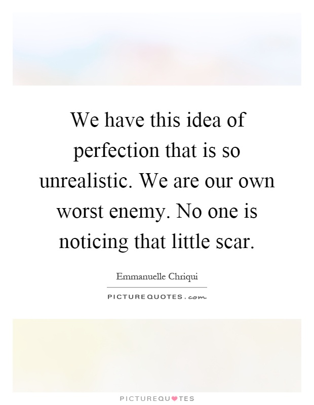 We have this idea of perfection that is so unrealistic. We are our own worst enemy. No one is noticing that little scar Picture Quote #1