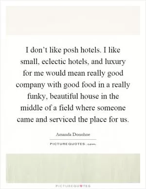 I don’t like posh hotels. I like small, eclectic hotels, and luxury for me would mean really good company with good food in a really funky, beautiful house in the middle of a field where someone came and serviced the place for us Picture Quote #1