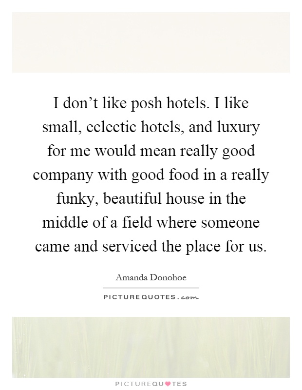 I don't like posh hotels. I like small, eclectic hotels, and luxury for me would mean really good company with good food in a really funky, beautiful house in the middle of a field where someone came and serviced the place for us Picture Quote #1