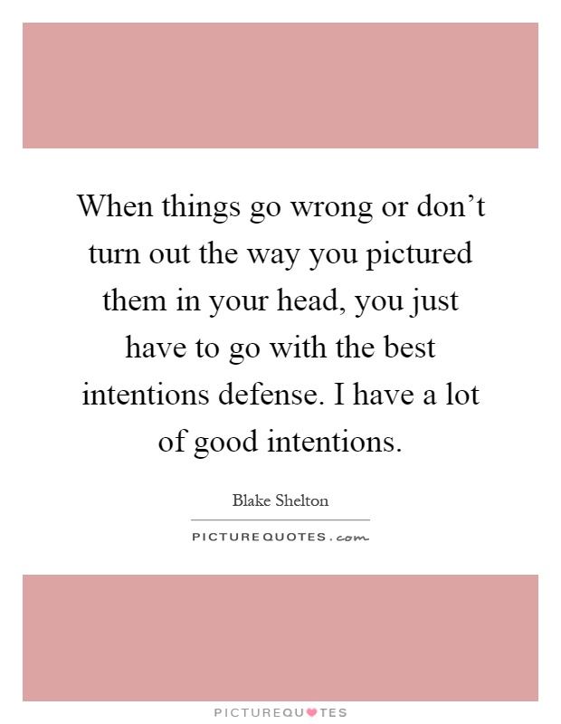 When things go wrong or don't turn out the way you pictured them in your head, you just have to go with the best intentions defense. I have a lot of good intentions Picture Quote #1