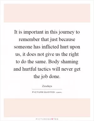 It is important in this journey to remember that just because someone has inflicted hurt upon us, it does not give us the right to do the same. Body shaming and hurtful tactics will never get the job done Picture Quote #1
