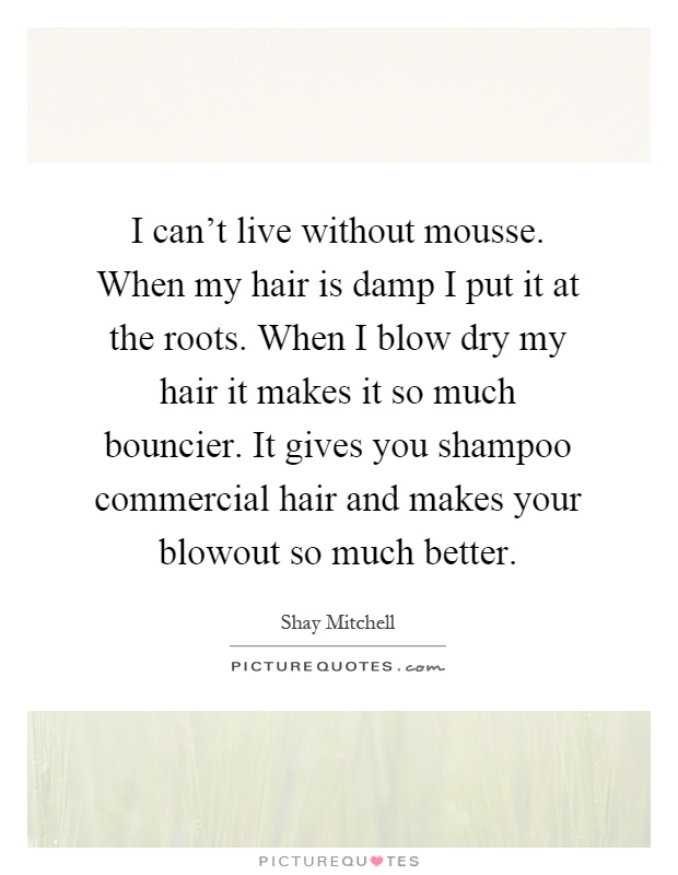 I can't live without mousse. When my hair is damp I put it at the roots. When I blow dry my hair it makes it so much bouncier. It gives you shampoo commercial hair and makes your blowout so much better Picture Quote #1