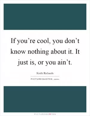 If you’re cool, you don’t know nothing about it. It just is, or you ain’t Picture Quote #1