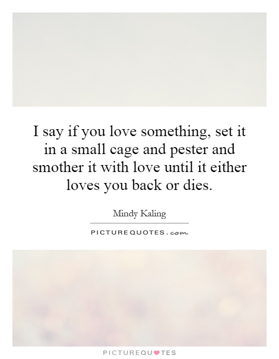 I say if you love something, set it in a small cage and pester and smother it with love until it either loves you back or dies Picture Quote #1