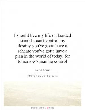 I should live my life on bended knee if I can't control my destiny you've gotta have a scheme you've gotta have a plan in the world of today, for tomorrow's man no control Picture Quote #1