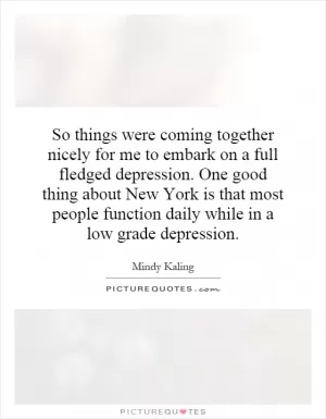So things were coming together nicely for me to embark on a full fledged depression. One good thing about New York is that most people function daily while in a low grade depression Picture Quote #1