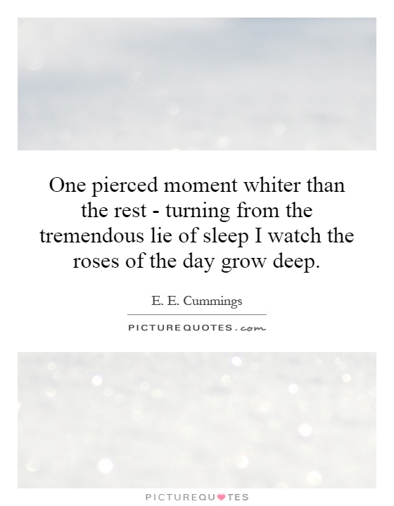 One pierced moment whiter than the rest - turning from the tremendous lie of sleep I watch the roses of the day grow deep Picture Quote #1