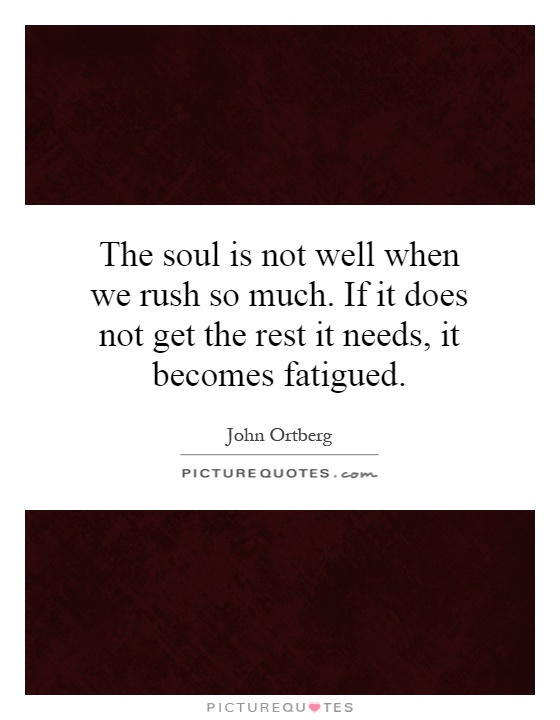 The soul is not well when we rush so much. If it does not get the rest it needs, it becomes fatigued Picture Quote #1