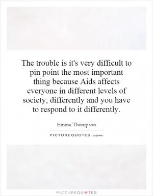 The trouble is it's very difficult to pin point the most important thing because Aids affects everyone in different levels of society, differently and you have to respond to it differently Picture Quote #1