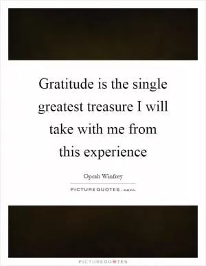 Gratitude is the single greatest treasure I will take with me from this experience Picture Quote #1
